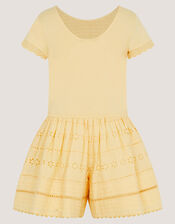 Smocked Broderie Playsuit, Yellow (YELLOW), large
