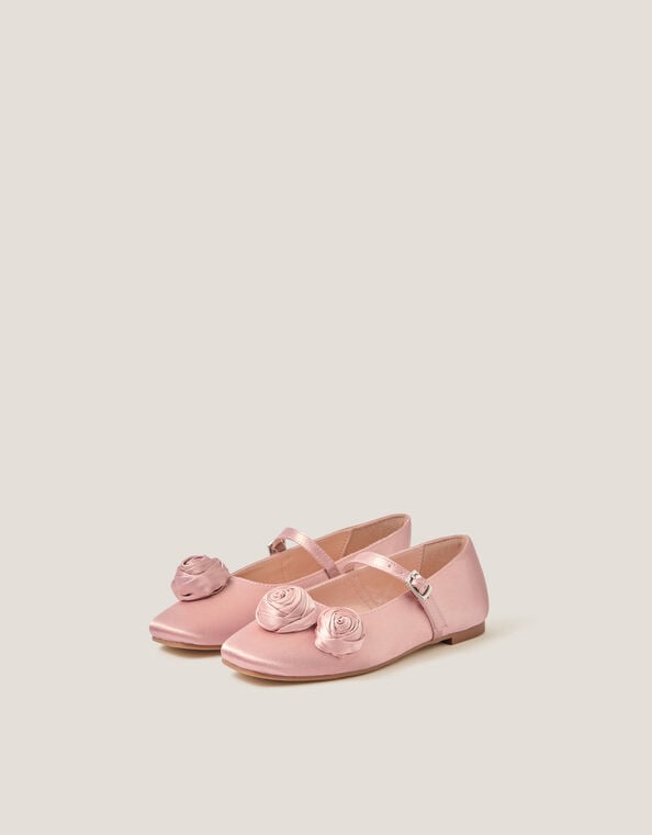 Rosette Satin Ballet Flats, Pink (PINK), large