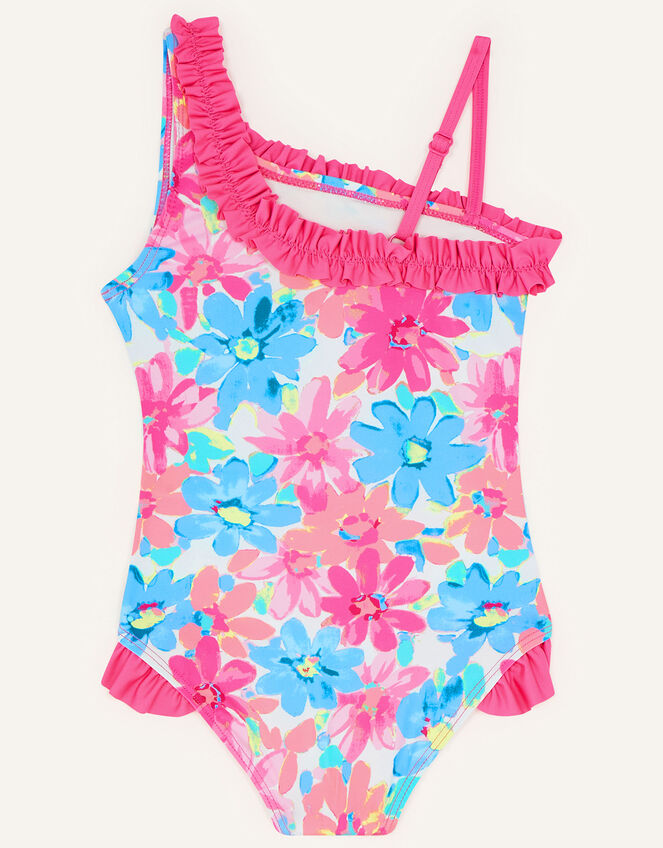 Fluorescent Flower Frill Swimsuit with Recycled Polyester, Pink (PINK), large
