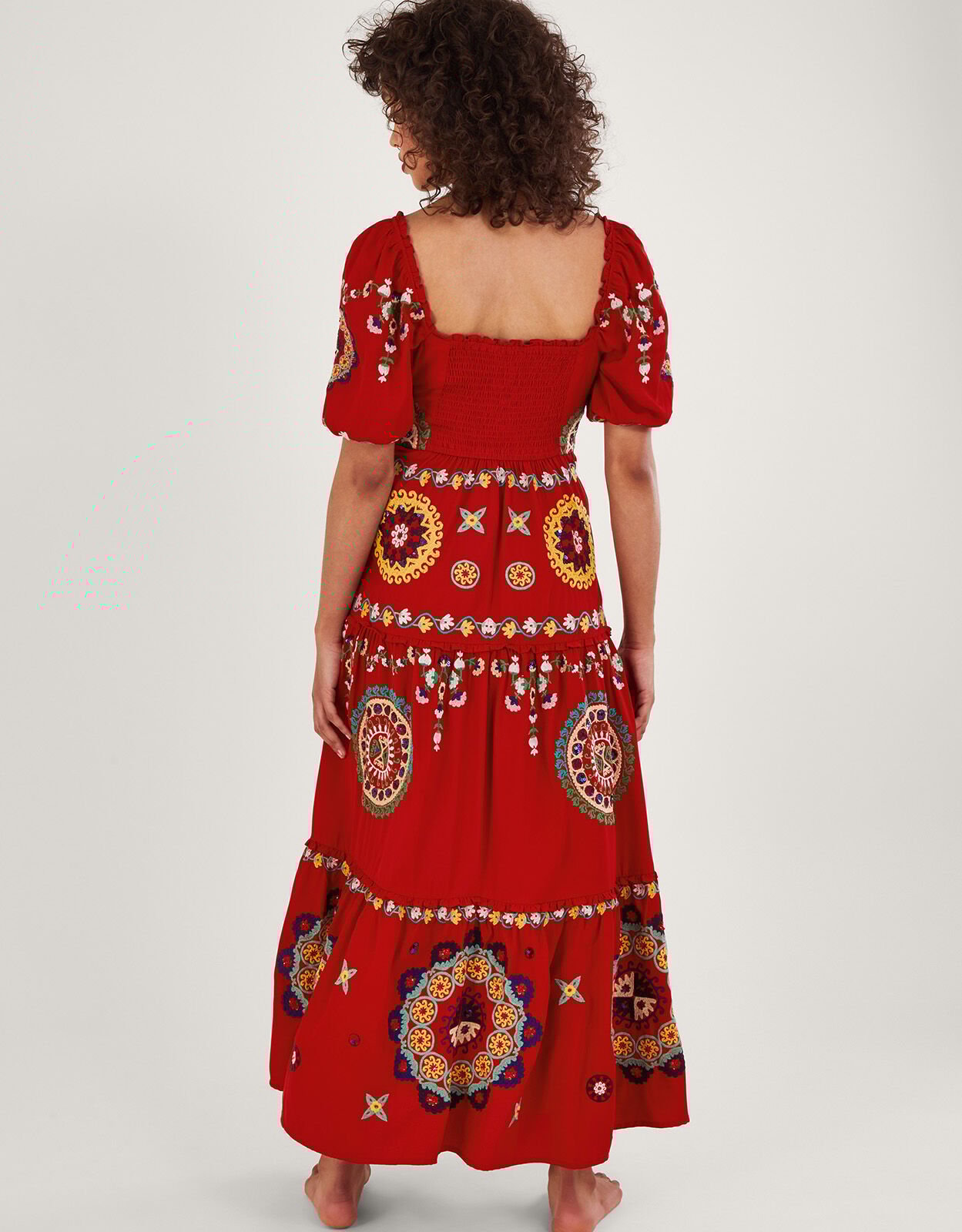 Alicia Hand Embellished Tiered Maxi Dress Red Occasion Dresses