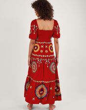 Alicia Hand-Embellished Tiered Maxi Dress, Red (RED), large