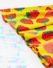 Frugi Strawberry Print Skater Dress, Yellow (YELLOW), large