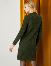 Split Neck Dress, Green (KHAKI), large