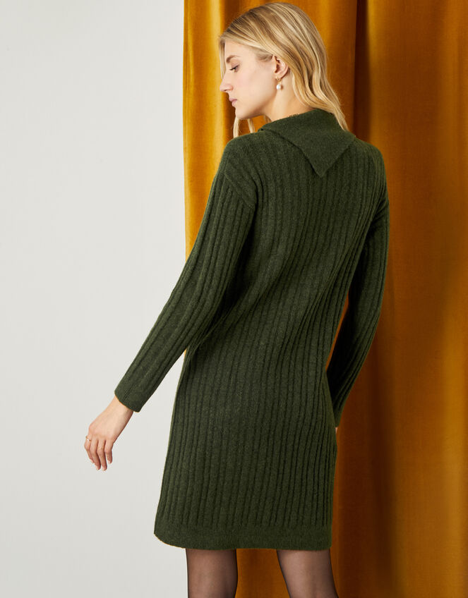 Split Neck Dress, Green (KHAKI), large