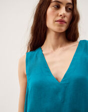 Lara Sleeveless Linen Blend Mini Dress, Teal (TEAL), large