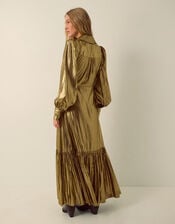 Monsoon x Queens of Archive Bianca Pointed Collar Metallic Maxi Dress​, Gold (GOLD), large