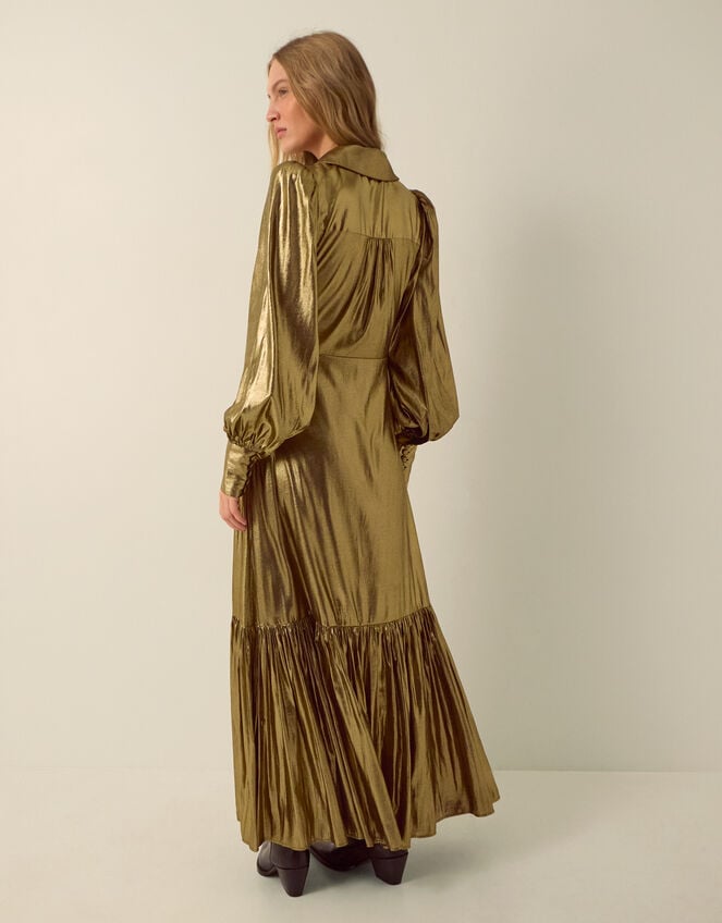Monsoon x Queens of Archive Bianca Pointed Collar Metallic Maxi Dress​, Gold (GOLD), large