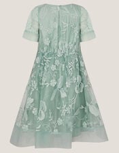 Montecarlo Floral Embroidered Party Dress, Green (SAGE), large