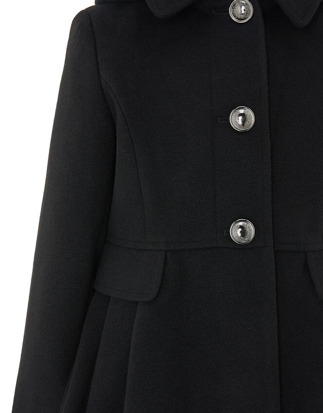 Skirted Coat with Hood, Black (BLACK), large