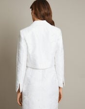 Faye Hand-Beaded Jacquard Cropped Bridal Jacket, Ivory (IVORY), large