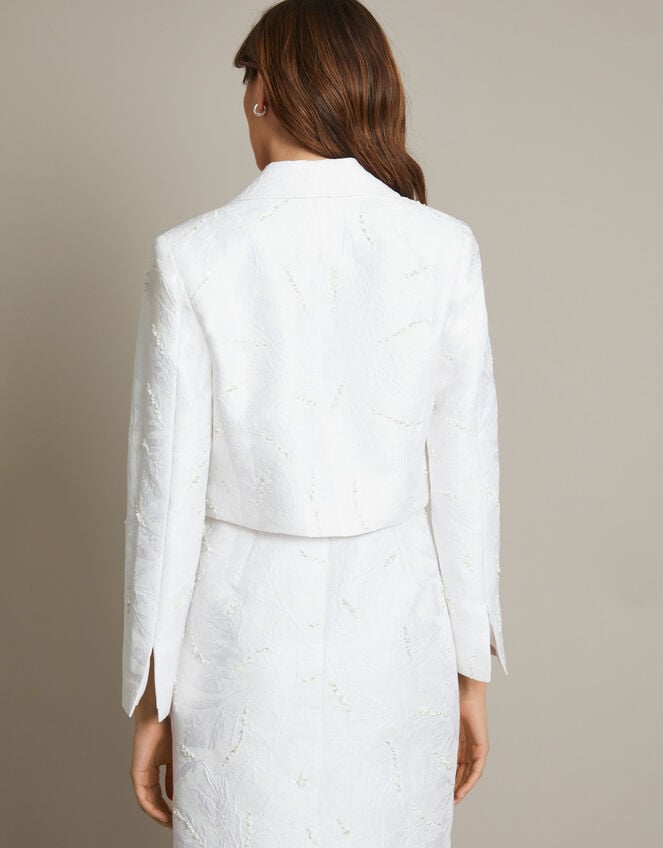 Faye Hand-Beaded Jacquard Cropped Bridal Jacket, Ivory (IVORY), large
