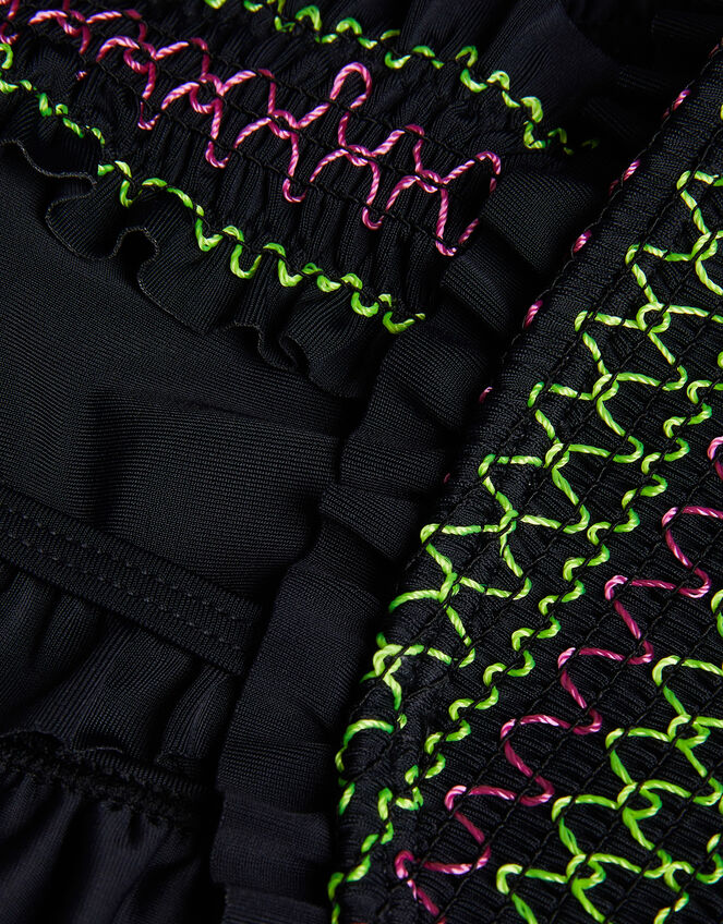 Shirred Stitch Bikini Set, Black (BLACK), large