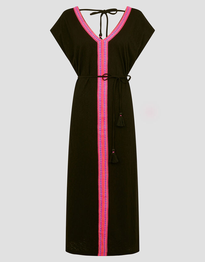 Estela Jersey Embroidered Kaftan, Black (BLACK), large
