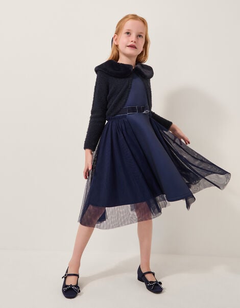 Detachable Collar Fuzzy Cardigan, Blue (NAVY), large