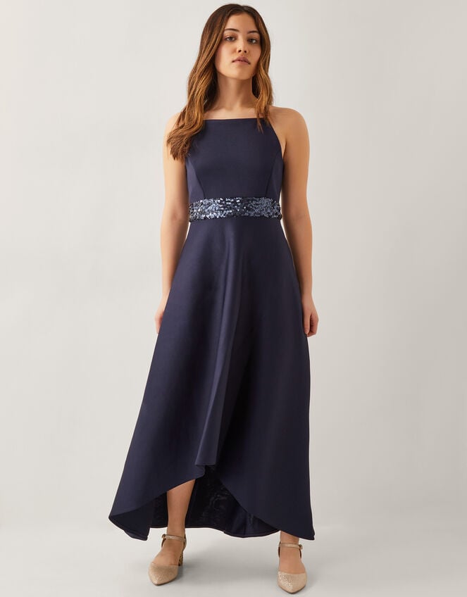 Strappy Sequin High-Low Prom Dress, Blue (NAVY), large
