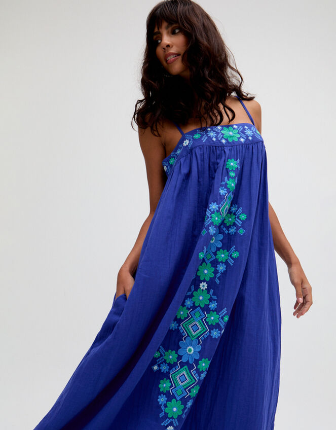 Raffya Thea Embroidered Maxi Dress, Blue (BLUE), large