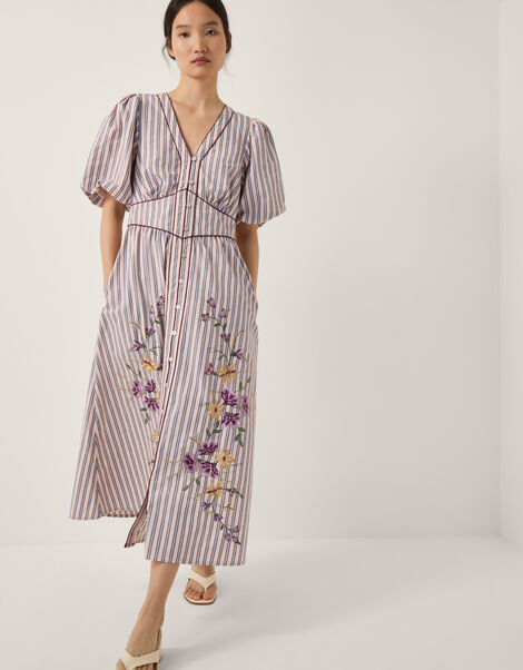 Alexis Embroidered Stripe Midi Dress, Pink (PINK), large