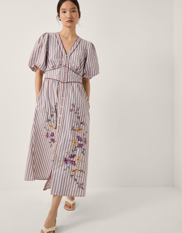 Alexis Embroidered Stripe Midi Dress, Pink (PINK), large