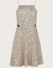 Charlotte Sequin Cut Out Prom Dress, Natural (CHAMPAGNE), large