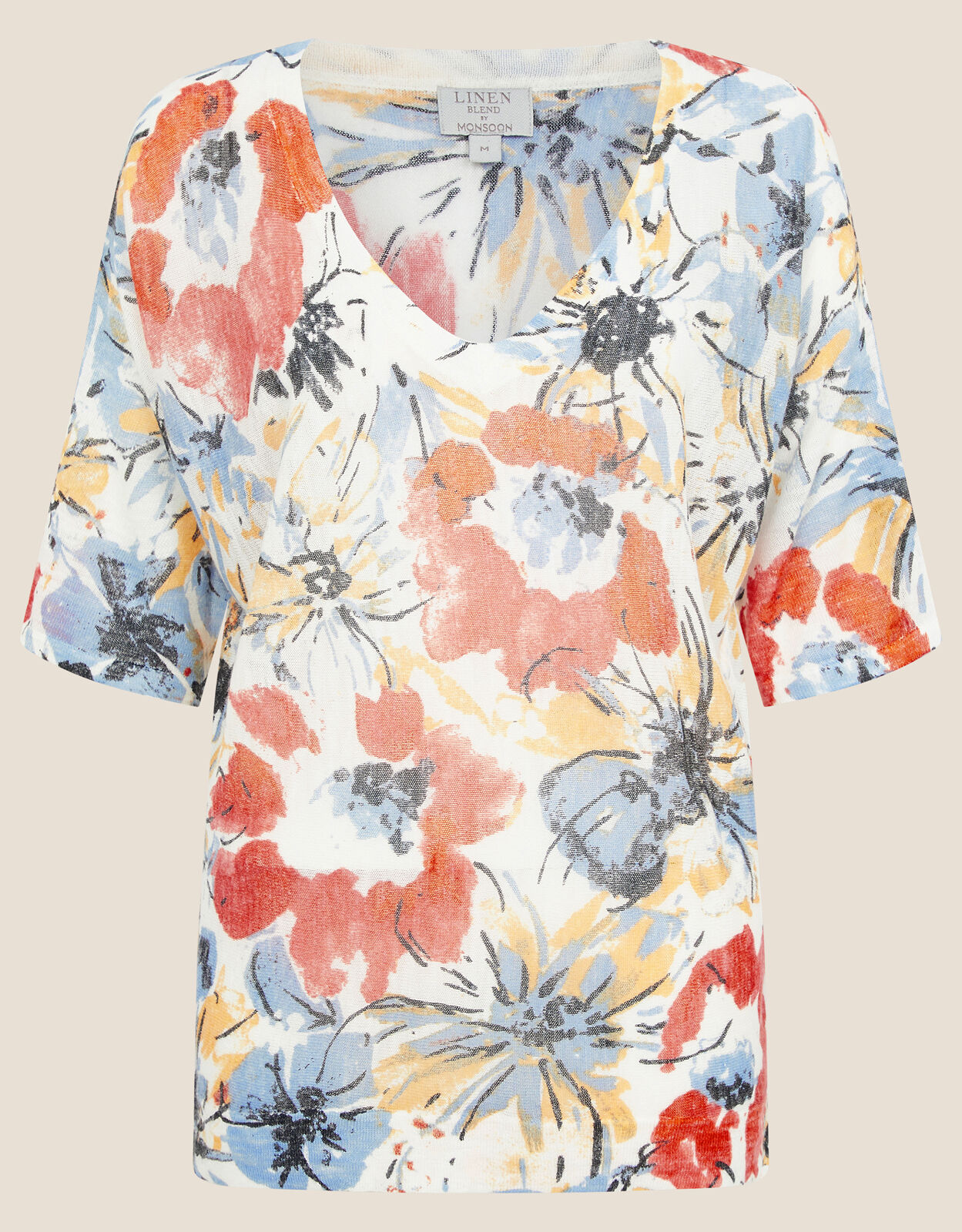 Floral Jumper in Linen Blend Orange Jumpers Monsoon Global