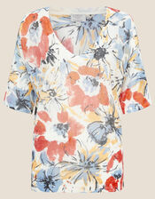 Floral Jumper in Linen Blend, Orange (ORANGE), large