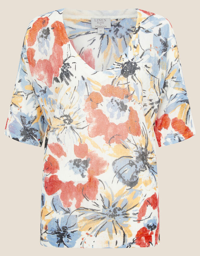 Floral Jumper in Linen Blend, Orange (ORANGE), large