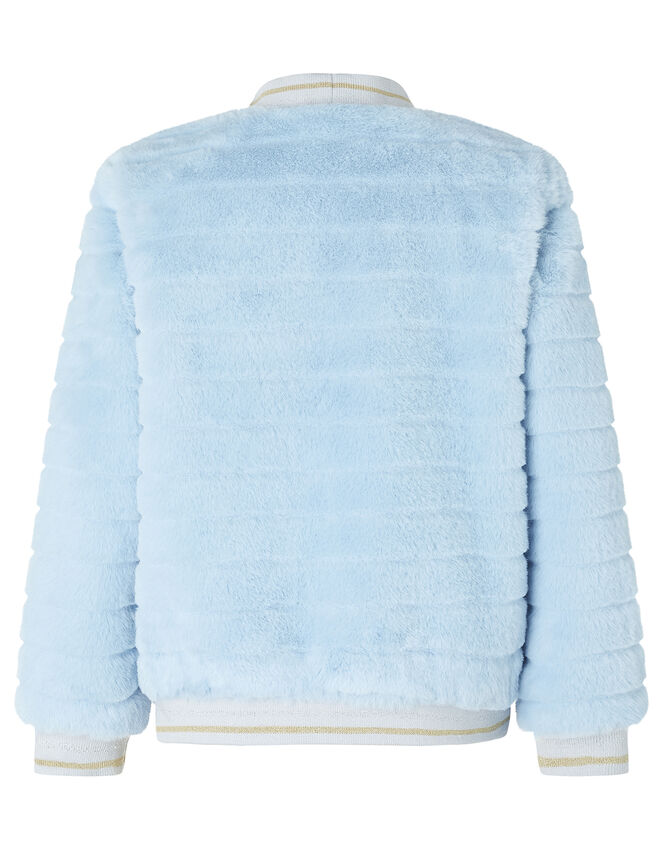 Faux Fur Bomber Jacket, Blue (BLUE), large