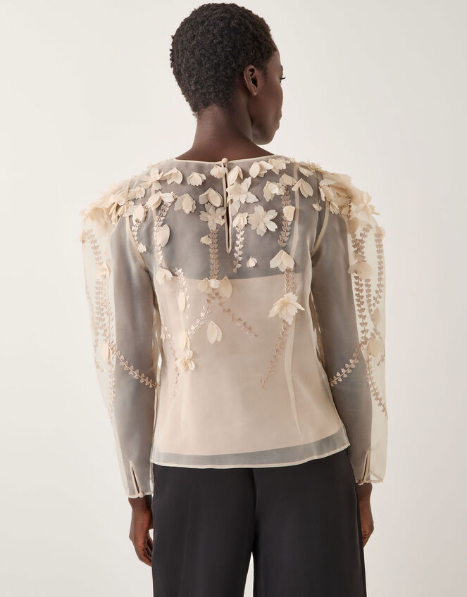 Gwen Floral Appliqué Organza Top, Cream (CREAM), large