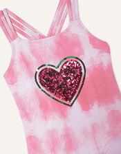 Tie-Dye Sequin Heart Swimsuit, Red (RED), large