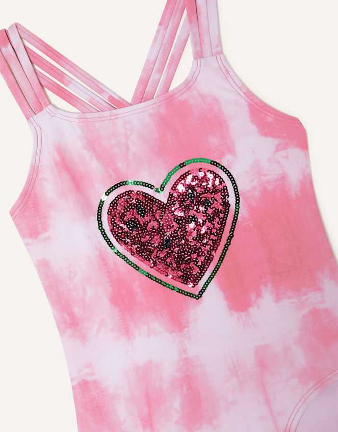 Tie-Dye Sequin Heart Swimsuit, Red (RED), large