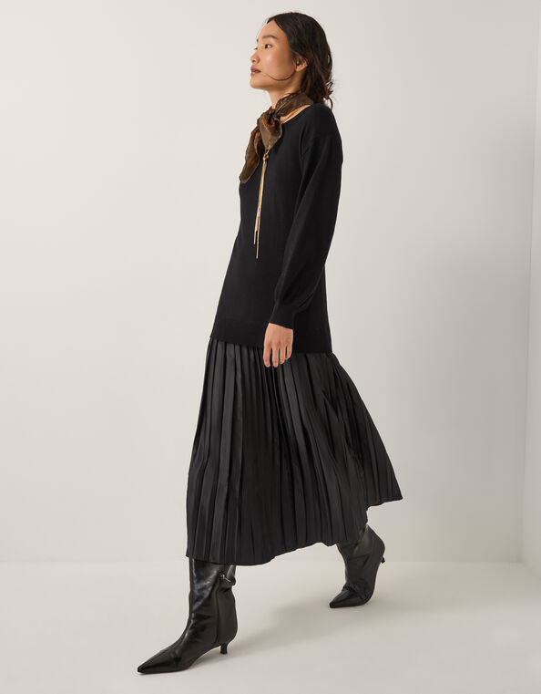 Fia Sweater Pleated Midi Dress, Black (BLACK), large