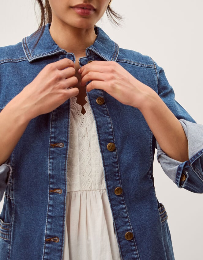 Mabel Longline Denim Jacket, Blue (MID AUTHENTIC BLUE), large