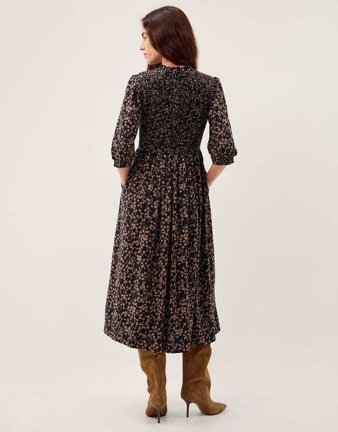 Aurelie Floral Jersey Midi Dress, Black (BLACK), large