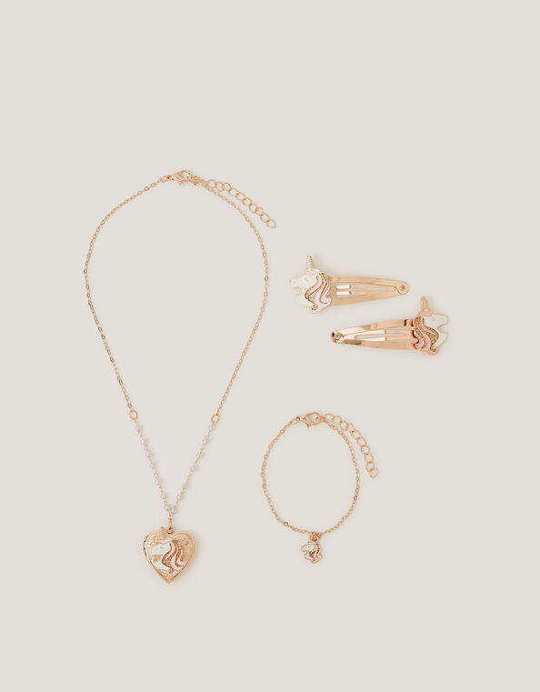 Unicorn Locket Jewelry & Hair Clips Set, , large