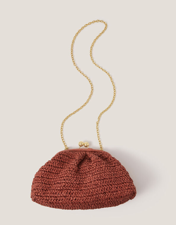 Lana Raffia Clutch Bag, Orange (RUST), large