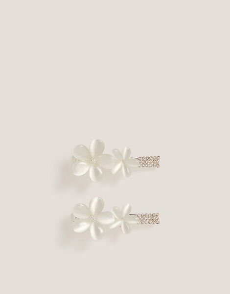 2-Pack Metal Flower Hair Clips, White (WHITE), large