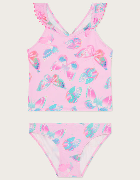 Butterfly Print Pom-Pom Tankini Set, Pink (PALE PINK), large