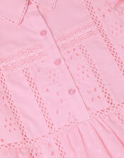 Flutter Sleeve Broderie Tiered Dress, Pink (PINK), large