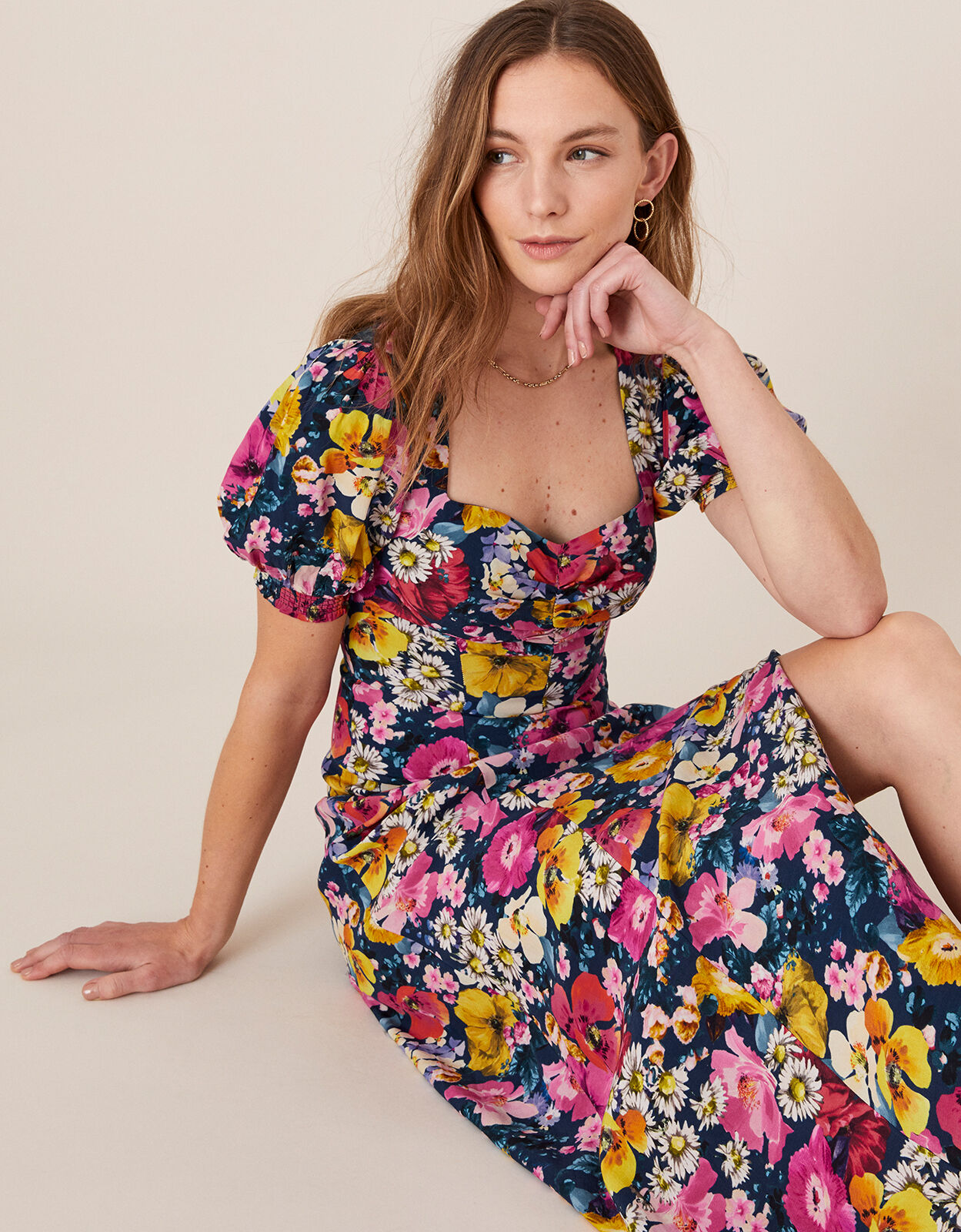 Monsoon navy floral dress top
