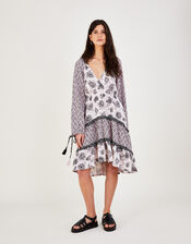 Printered Tiered Midi Dress, Blue (NAVY), large