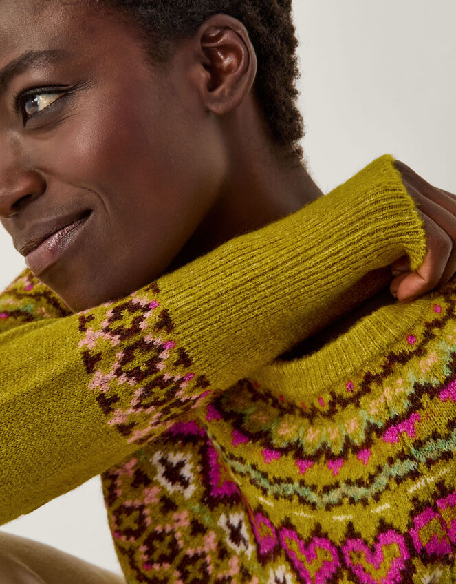 Floy Fair Isle Sweater, Green (OLIVE), large