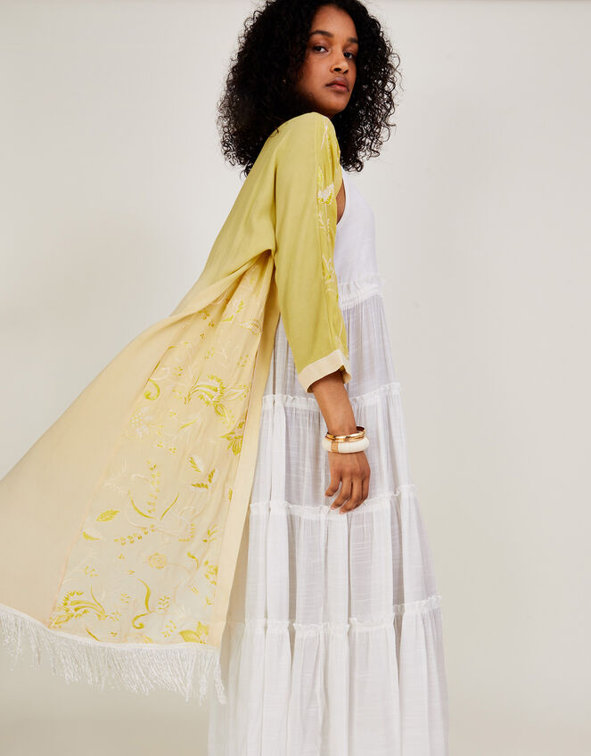 Frankie Fringe Embroidered Kimono, Yellow (YELLOW), large