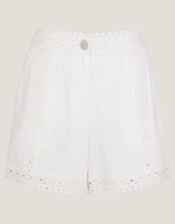 Irina High-Waisted Lace Shorts, White (WHITE), large