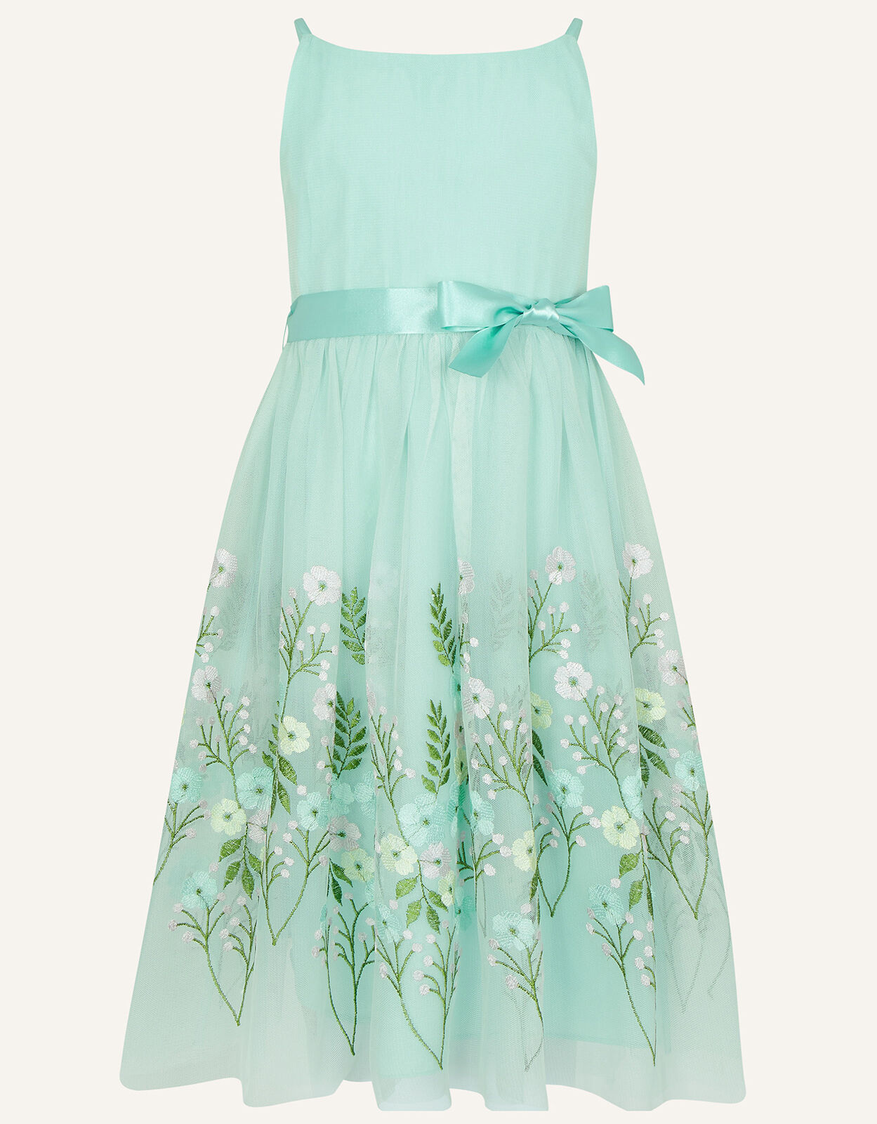Monsoon Hollyhocks Embroidered Dress in Recycled Polyester Green