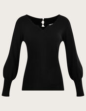 V-Neck Jumper with LENZING™ ECOVERO™, Black (BLACK), large