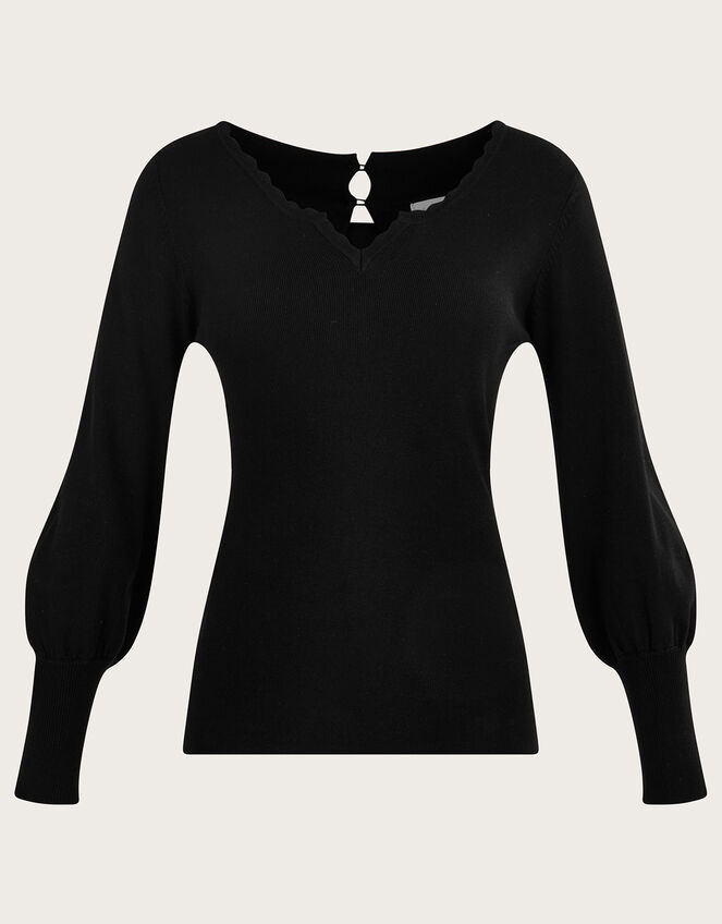 V-Neck Jumper with LENZING™ ECOVERO™, Black (BLACK), large