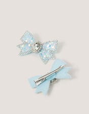 2-Pack Jewel Bow Hair Clips, Blue (BLUE), large