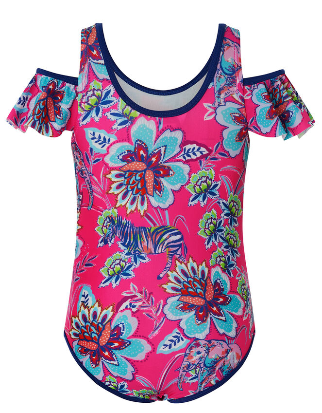Karly Floral Cold-Shoulder Swimsuit with Recycled Polyester, Pink (PINK), large