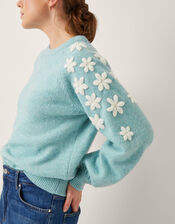 Eva Embroidered Sleeve Jumper, Blue (BLUE), large