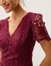 Gia Cutwork Lace Midi Dress, Red (BURGUNDY), large